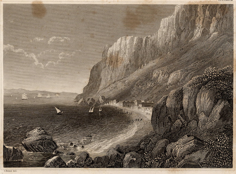 afbeelding van prent Die Meerenge von Gibraltar van C. Reiss (Gibraltar)