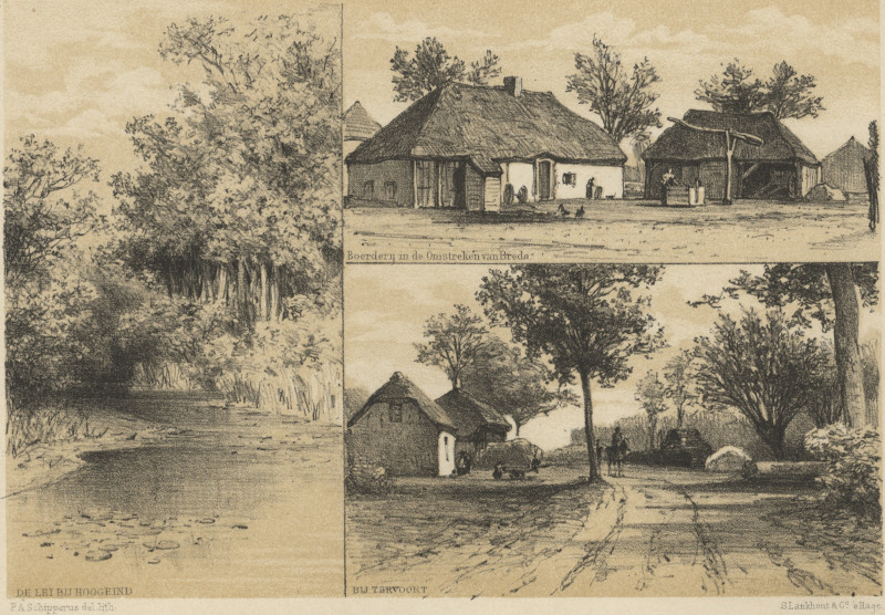 afbeelding van prent Boerderij in de Omstreken van Breda; De Lei bij Hoogeind; Bij Tervoort van J. Craandijk (Breda)