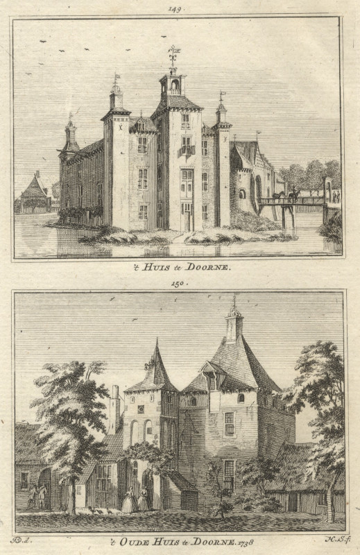 afbeelding van prent ´t Huis te Doorne; ´t Oude Huis te Doorne. 1738 van H. Spilman naar J. de Beijer (Deurne)