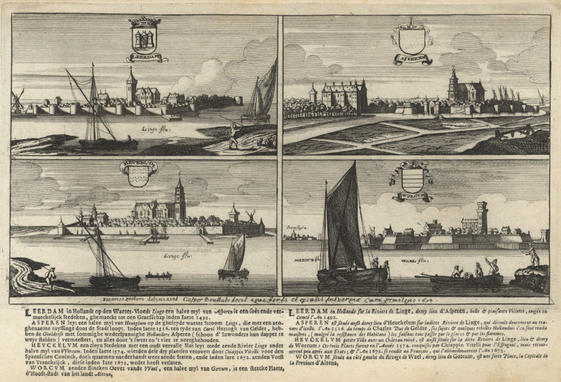 afbeelding van prent Leerdam, Asperen, Heukelum, Worcum van G. Bouttats (Leerdam, Asperen, Heukelum, Woudrichem)