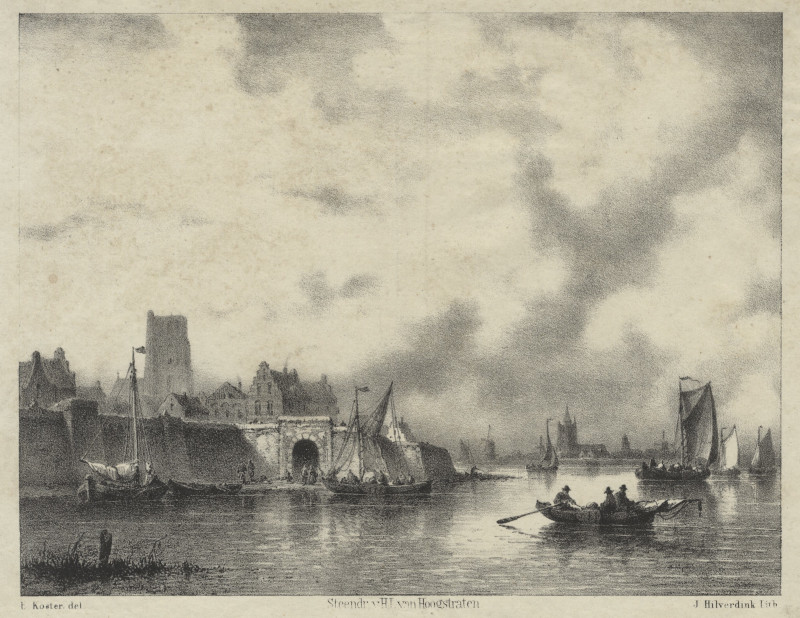 afbeelding van prent De Waterpoort te Woudrichem van E. Koster, J. Hilverdink (Woudrichem)