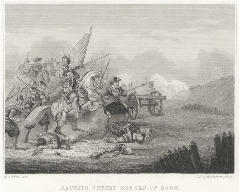 afbeelding van prent Maurits ontzet Bergen op Zoom van H.J. Brill, J.F.C. Reckleben (Bergen op Zoom)