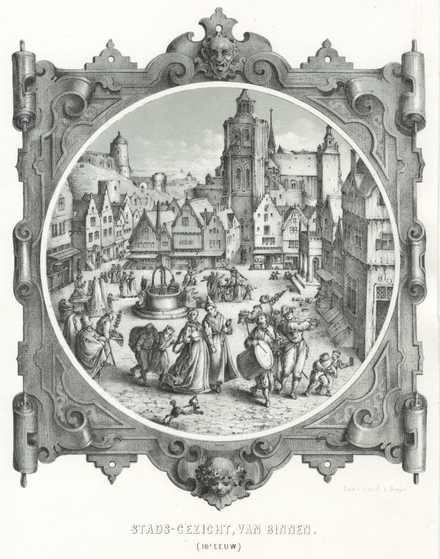 afbeelding van prent Stads-gezicht, van binnen (16e eeuw) van Emrik & Binger