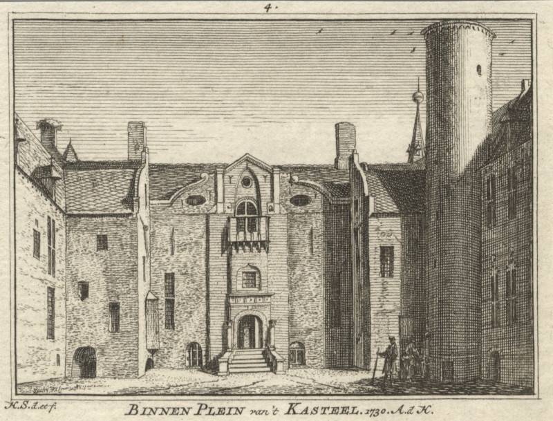 afbeelding van prent Binnen Plein van ´t Kasteel 1730 van A. de Haan, H. Spilman (Helmond)