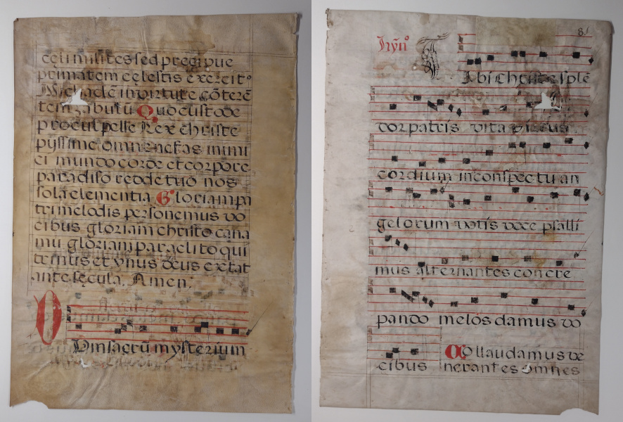 afbeelding van prent Antieke liturgische muziek op vellum van nn