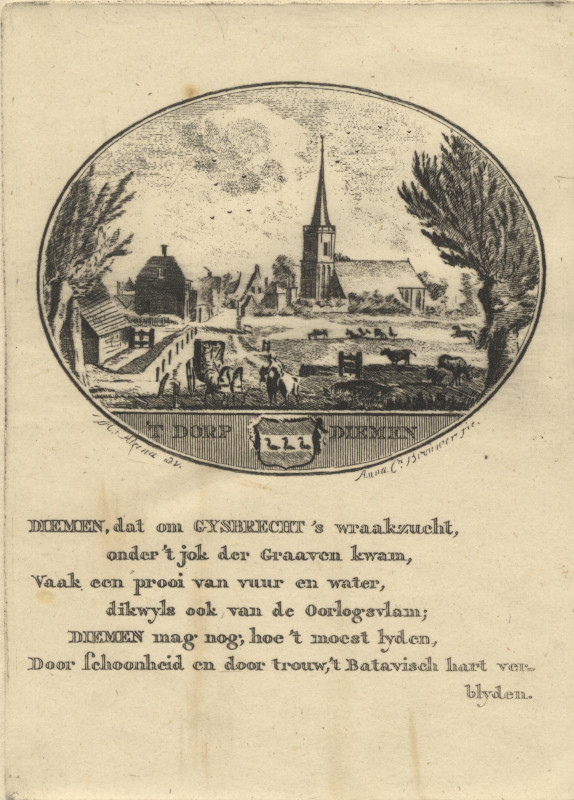 afbeelding van prent ´t Dorp Diemen van Anna C. Brouwer (Diemen)