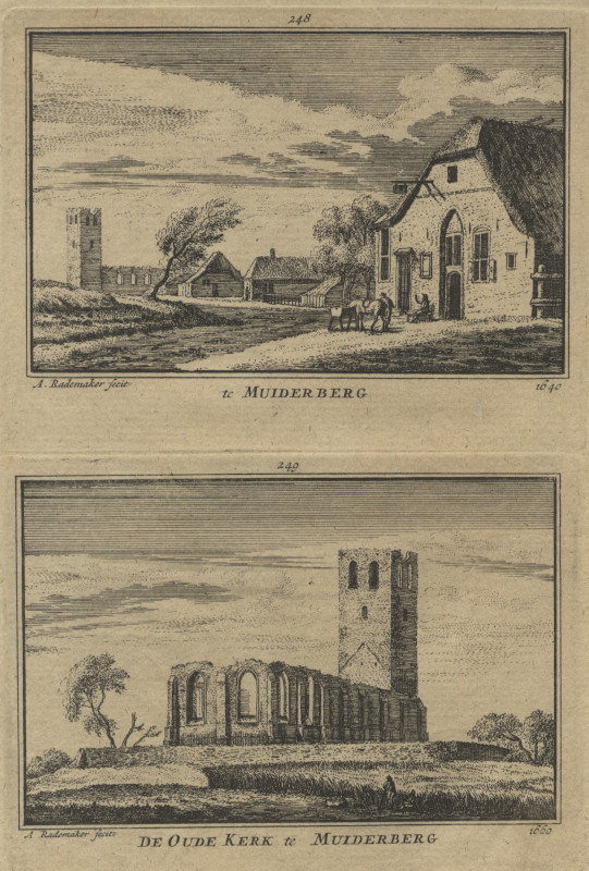 afbeelding van prent te Muiderberg, 1640; De Oude Kerk te Muiderberg 1660 van A. Rademaker (Muiderberg)