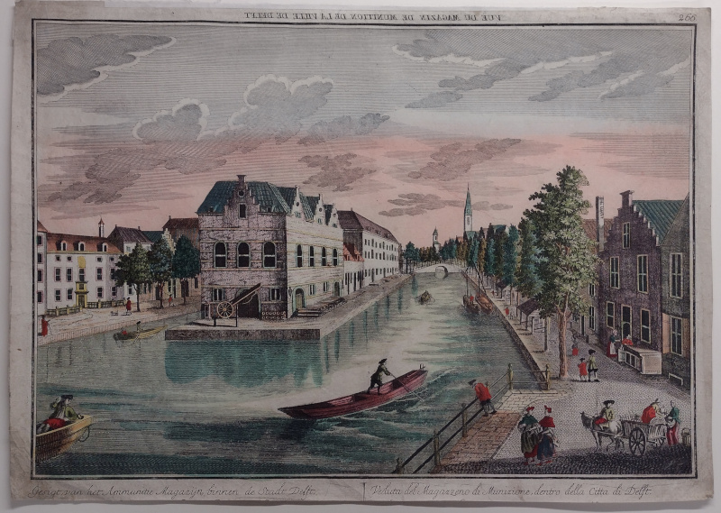 afbeelding van prent Gesigt van het Ammunitie Magazijn, binnen de Stadt Delft van G.B. Probst (Delft)