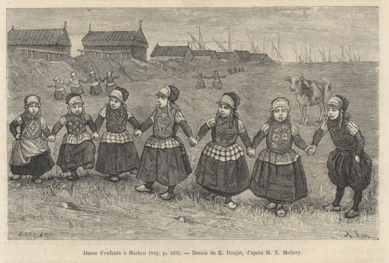 afbeelding van prent Danse d´enfants à Marken van E. Ronjat, X. Mellery