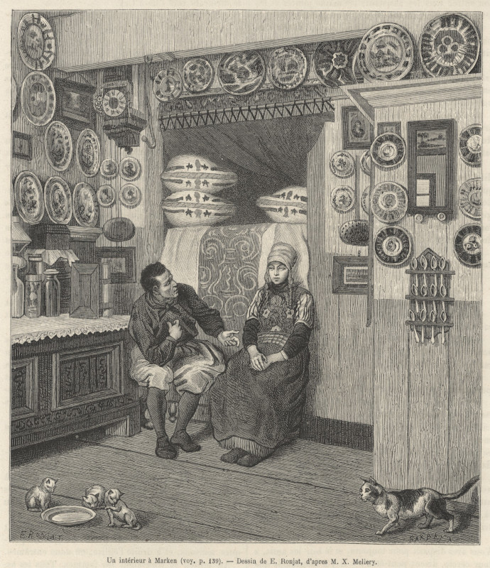 afbeelding van prent Un intérieur à Marken van E. Ronjat, X. Mellery (Marken)