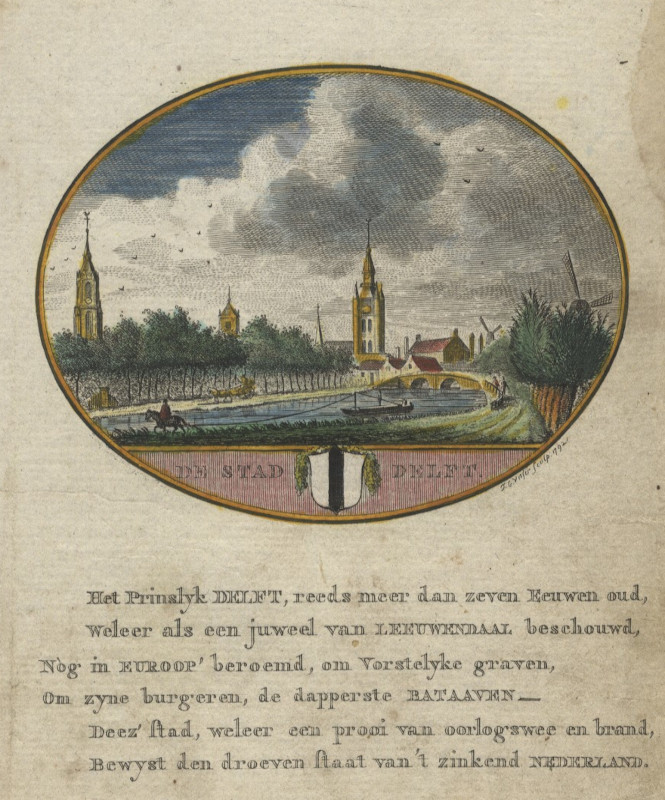 afbeelding van prent De Stad Delft van I.G. Visser (Delft)