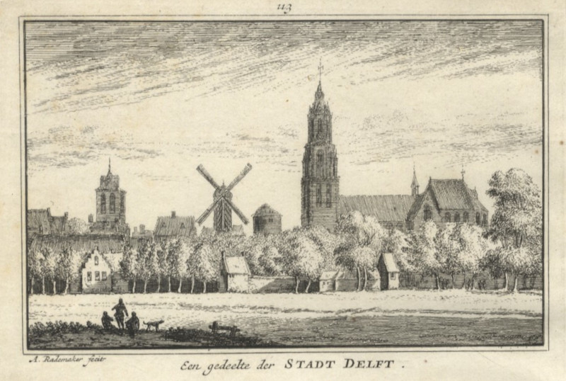 afbeelding van prent Een gedeelte der Stadt Delft van A. Rademaker (Delft)