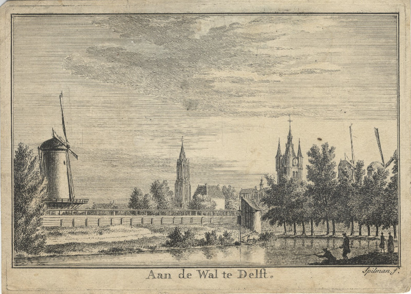 afbeelding van prent Aan de Wal te Delft van H. Spilman (Delft)