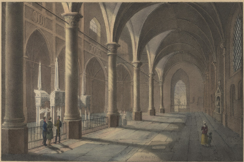 afbeelding van prent Tombeau de Guillaume Ier Prince d´Orange á Delft van J.B. Madou naar G. Howen (Delft)