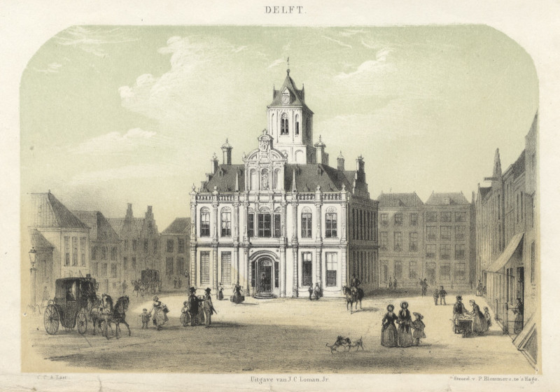 afbeelding van prent Het Stadhuis, Delft van C.C. A. Last, P. Blommers (Delft)