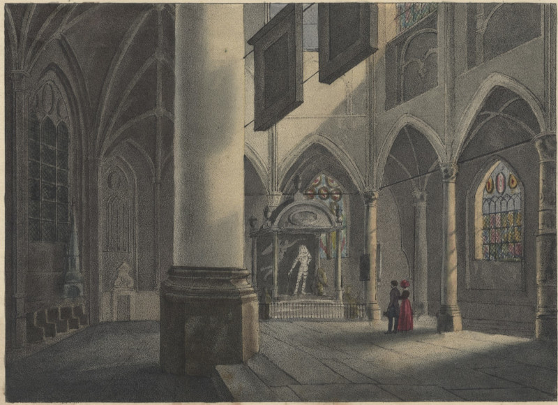 afbeelding van prent Tombeau de l´Amiral van Wassenaar dans la grande Eglise à La Haye van J.B. Madou naar G. Howen (Den Haag, ´s-Gravenhage)