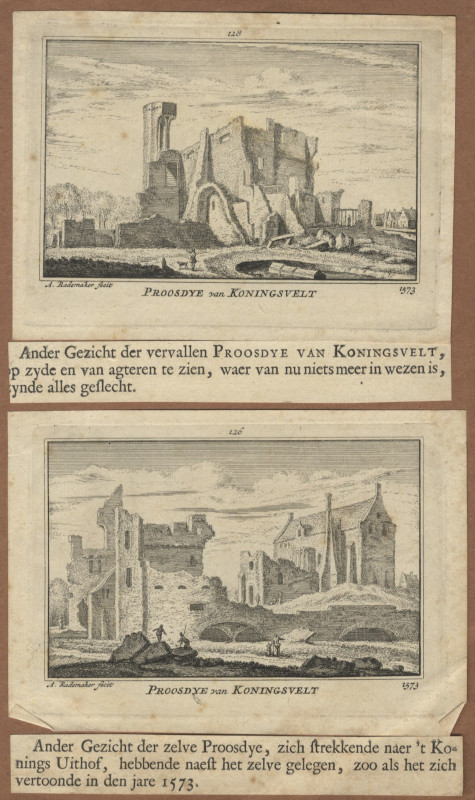 afbeelding van prent Proosdye van Koningsvelt 1573 van A. Rademaker (Delft)