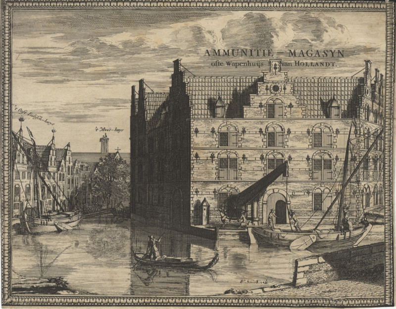 afbeelding van prent Ammunitie-Magasyn ofte Wapenhuijs van Hollandt van C. Decker (Delft)
