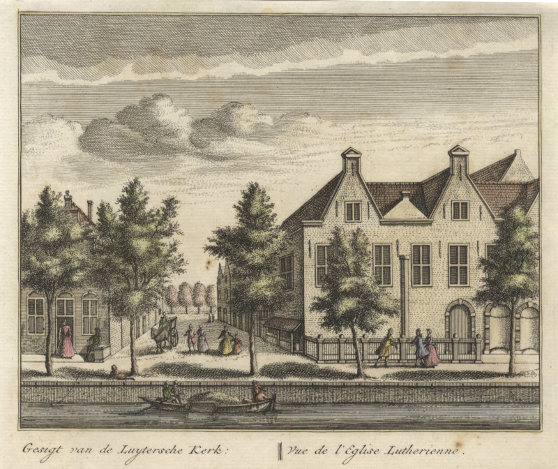 afbeelding van prent Gesigt van de Luytersche Kerk; Vue de l´Eglise Lutherienne van L. Schenk naar A. Rademaker (Delft)