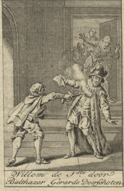 afbeelding van prent Willem de Iste door Balthazar Gerards Doorschoten van mogelijk  R. Vinkeles naar J. Buys (Politici, Adel, )