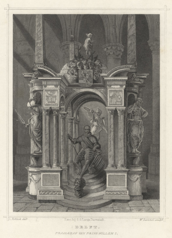 afbeelding van prent Delft, praalgraf van Prins Willem I van L. Rohbock, W. Dammel (Politici, Adel, )