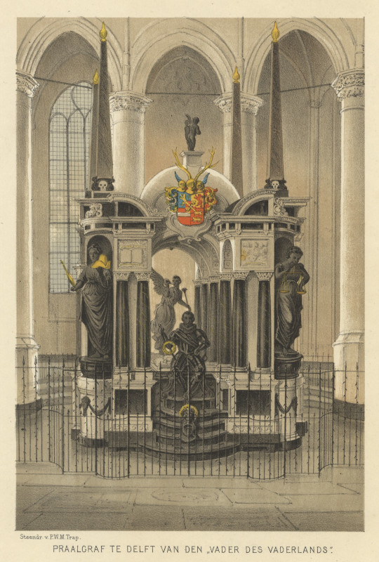 afbeelding van prent Praalgraf te Delft van den "Vader des Vaderlands" van P.W.M. Trap (Politici, )