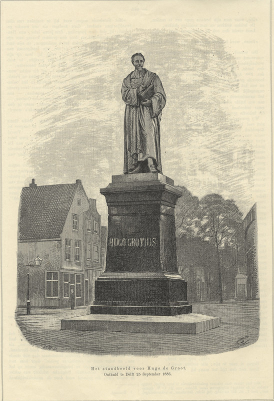 afbeelding van prent Het standbeeld voor Hugo de Groot. Onthuld te Delft 25 september 1886 van S. Gap (Schrijvers, )