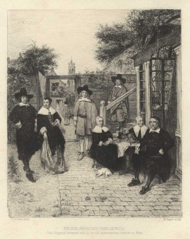 afbeelding van prent Niederländisches Familienbild van W. Unger naar Pieter de Hooch (Delft)