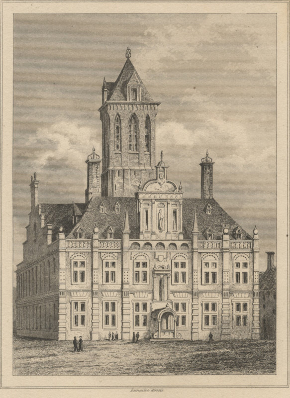 afbeelding van prent Hotel de ville de Delft van Lemaitre (Delft)