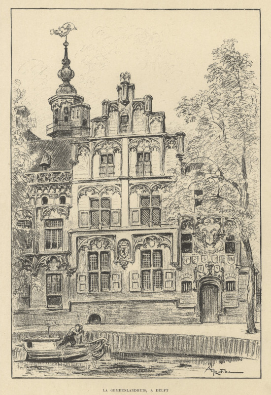 afbeelding van prent La Gemeenlandshuis, a Delft van A. Rotida (Delft)