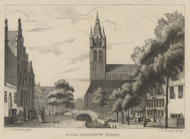afbeelding van prent Stads Gezicht te Delft van J. v.d. Heijden, C.E. Taurel (Delft)