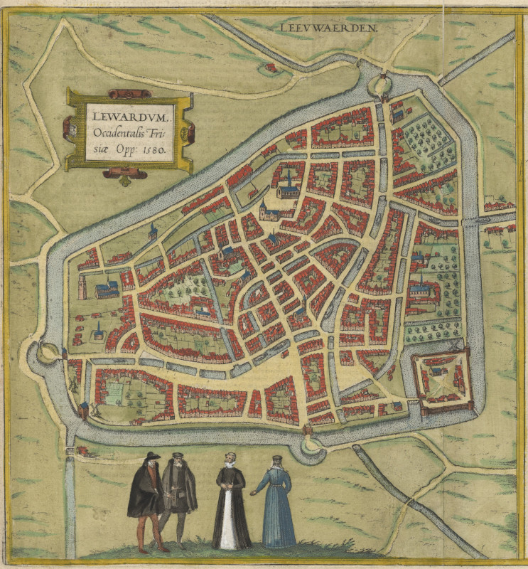 afbeelding van plattegrond Lewardum, Occidentalis Frisiae. Opp: 1580 van G. Braun, F. Hogenberg (Leeuwarden)