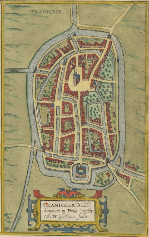 afbeelding van plattegrond Franicher, Nobiliu hominum, in Frisia Occidentali, ut Plurimum saedes van G. Braun, F. Hogenberg (Franeker)