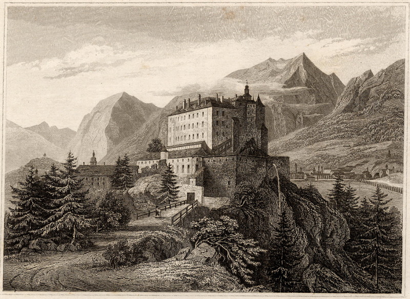 afbeelding van prent Schloss Ambras in Tyrol van nn (Innsbruck)