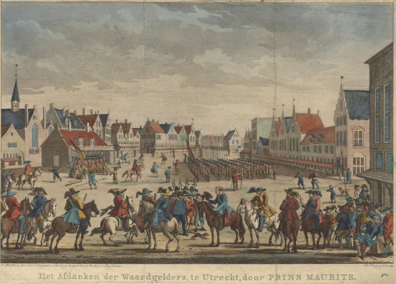 afbeelding van prent Het Afdanken der Waardgelders, te Utrecht, door Prins Maurits van D. Vrijdag, J. Bulthuis (Utrecht) afbeelding van prent Het Afdanken der Waardgelders, te Utrecht, door Prins Maurits van D. Vrijdag, J. Bulthuis (Utrecht)