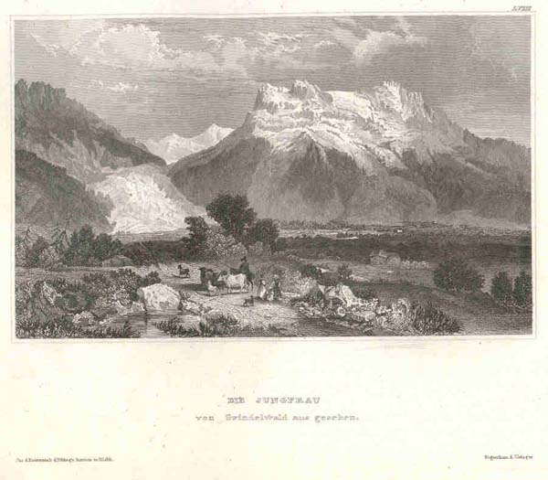 afbeelding van prent Die Jungfrau von Grindelwald aus gesehen. van nn (Grindelwald)