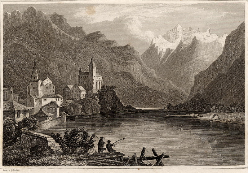 afbeelding van prent Der Mont - Rosa von Vispach aus van C. Reiss (Mont Rosa, Vispach)