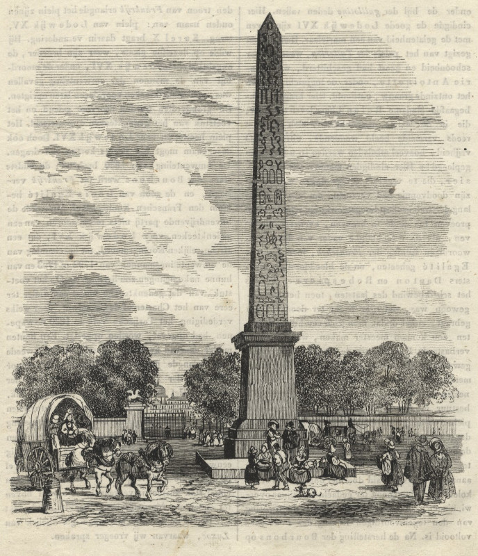 afbeelding van prent Obelisk van Luxor op de Place de la Concorde van nn (Parijs)