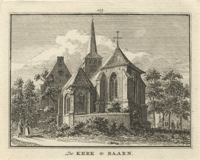 afbeelding van prent De kerk te Baarn van H. Spilman naar J. de Beijer (Baarn)