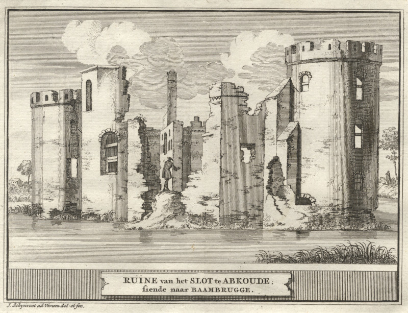 afbeelding van prent Ruine van het Slot te Abkoude, siende naar Baambrugge van J. Schijnvoet (Abcoude)