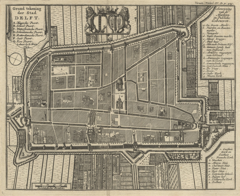 afbeelding van prent Grond tekening der stad Delft van I. Tirion (Delft)