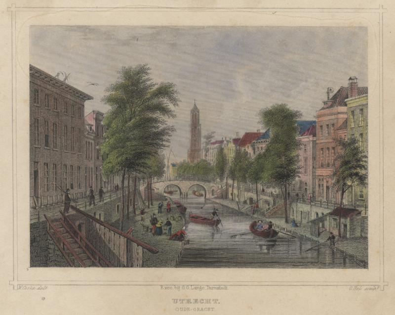afbeelding van prent Utrecht, Oude Gracht van G. Hess naar W. Cooke (Utrecht)
