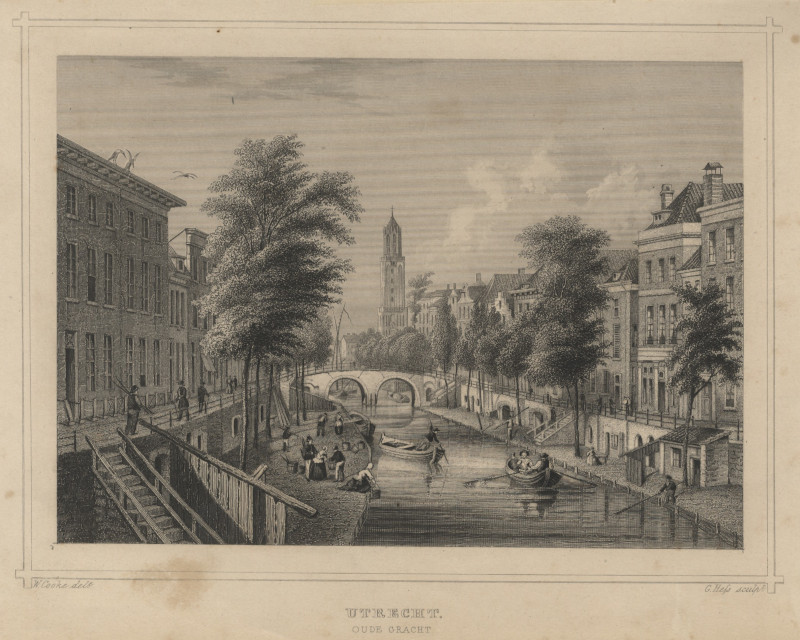 afbeelding van prent Utrecht, Oude Gracht van G. Hess naar W. Cooke (Utrecht)