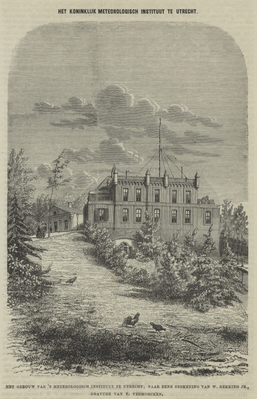 afbeelding van prent Het Koninklijk Meteorologisch Instituut te Utrecht van E. Vermorcken, naar W. Hekking (Utrecht)