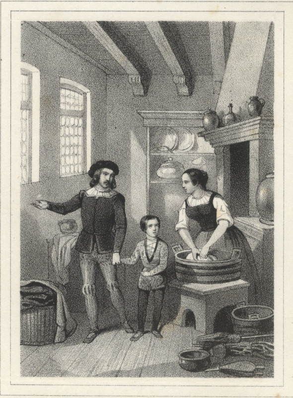 afbeelding van prent Paus Adriaan&acute;s geboortehuis in de Brandsteeg te Utrecht van C.W. Mieling