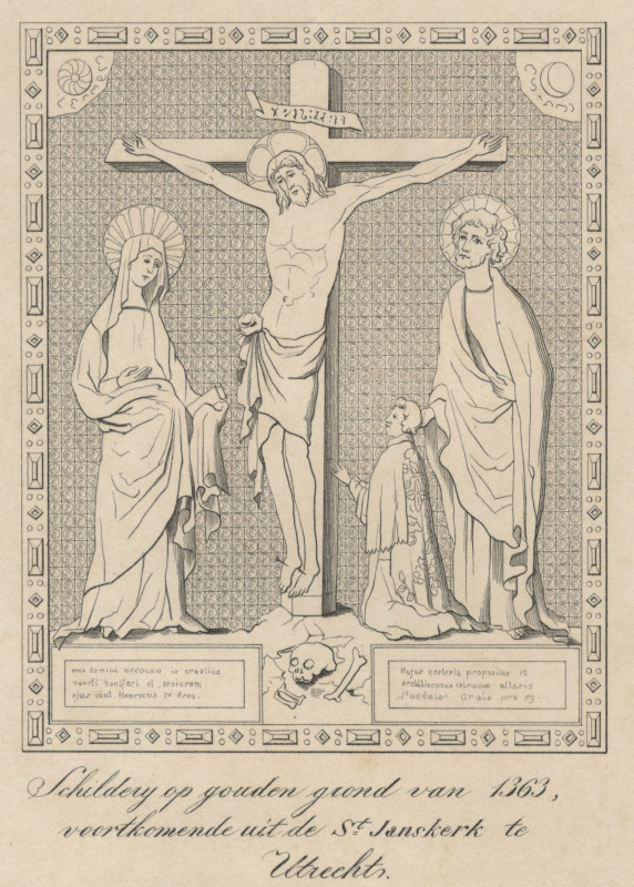 afbeelding van prent Schilderij op gouden grond van 1363, voortkomende uit de St. Janskerk te Utrecht van nn
