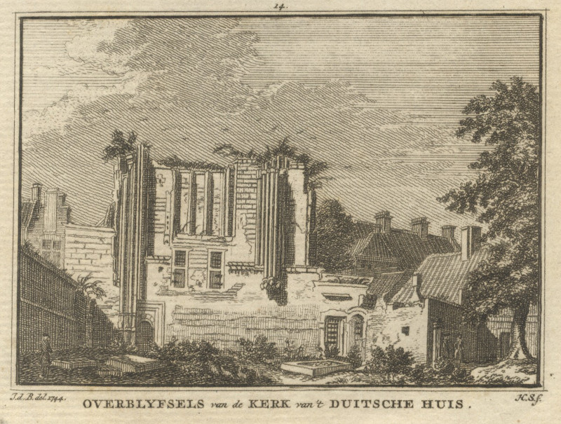 afbeelding van prent Overblyfsels van de Kerk van &acute;t Duitsche Huis van H. Spilman naar J. de Beijer (Utrecht)