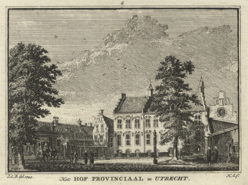 afbeelding van prent Het Hof Provinciaal te Utrecht van H. Spilman naar J. de Beijer (Utrecht)