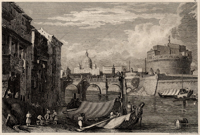 afbeelding van prent Pont et Chateau st Ange a Rome van Bernhard Metzeroth (Roma, Rome)