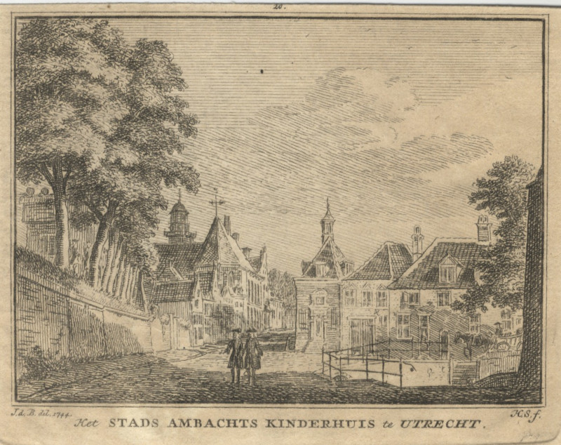 afbeelding van prent Het Stads Ambachts Kinderhuis te Utrecht van H. Spilman naar J. de Beijer (Utrecht)